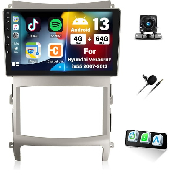[4+64G] Android 13 Car Stereo for Hyundai Veracruz ix55 2007-2013 with Wireless Carplay&Android Auto,9 Inch Car Radio with Mirror Link Bluetooth FM/RDS WiFi GPS EQ DSP SWC+AHD Backup Camera