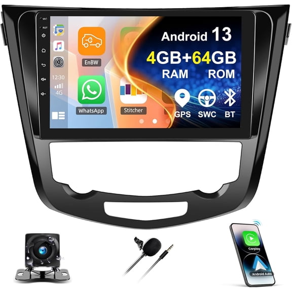 [4+64G] Android 13 Car Stereo for Nissan Rogue X-Trail Qashqai 2014-2018 with Wireless Carplay&Android Auto,10.1 Inch Car Radio with Mirror Link Bluetooth FM/RDS WiFi GPS EQ DSP SWC+AHD Backup Camera