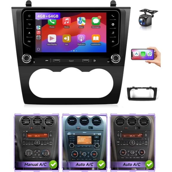 4+64G Android 14 Car Stereo GPS Navigation for Nissan Altima 2007-2012 Support Wireless Carplay Android Auto Voice Control 7in Radio with Bluetooth Wifi FM SWC Split Screen OTA+AHD Backup Camera