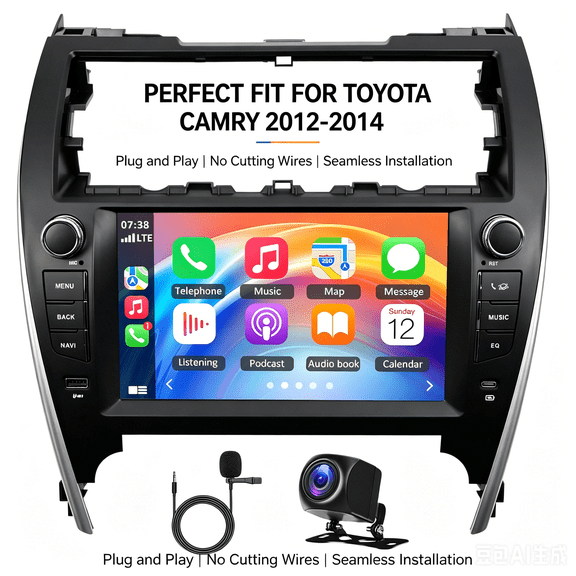 4+64G Android 14 Car Stereo GPS Navigation for Toyota Camry 2012-2014 High-configuration Low-configuration with Carplay Android Auto 9in Touchscreen Car Radio Multimedia Player Sup