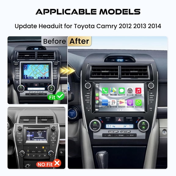 4+64G Android 14 Car Stereo GPS Navigation for Toyota Camry 2012-2014 High-configuration Low-configuration with Carplay Android Auto 9in Touchscreen Support Bluetooth Wifi FM RDS SWC Mirror Link
