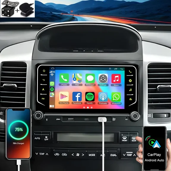 4+64G Android 14 Car Stereo Sat Navi for Toyota Land Cruiser 2002-2009 Low-configuration with Carplay Android Auto 7in Car Radio Player with Bluetooth Wifi FM SWC Mirror Link Split Screen