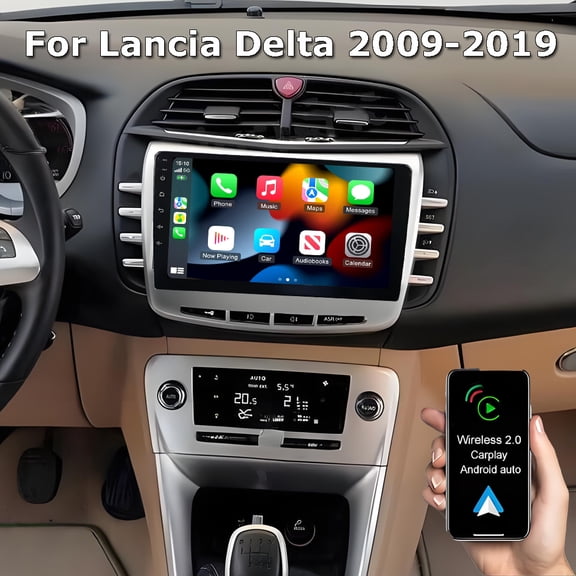 4+64G Android 14 Car Stereo for Lancia Delta 2009-2019 with Wireless CarPlay and Android Auto 9 inch Touchscreen GPS Navi BT WiFi Split Screen SWC