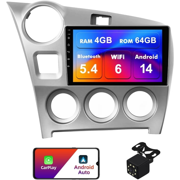 4+64G Android 14 Car radio for Toyota Matrix 2009-2014 Multimedia Stereo Wireless Carplay Android Auto Autoradio GPS WIFI Mirror link Camera FM BT