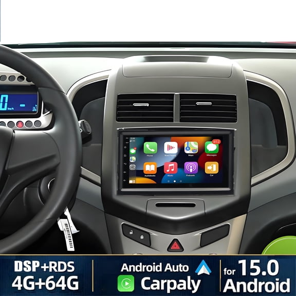 4+64G Android 15 Car Stereo for Chevy Aveo 2012-2015 Cobalt 2011-2015 7 inch Android 15 with Wireless CarPlay and Android Auto GPS Split Screen Navi Bluetooth SWC