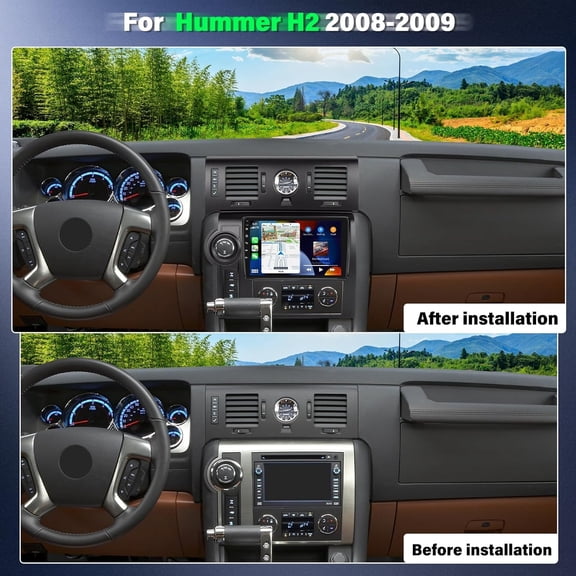 4+64G Android 15 Car Stereo for Hummer H2 2008-2009 Fit for Carplay Android Auto GPS Navigation 9in Car Radio with Bluetooth Wifi FM/RDS DSP SWC Mirror Link Split Screen + AHD Backup Camera Mic