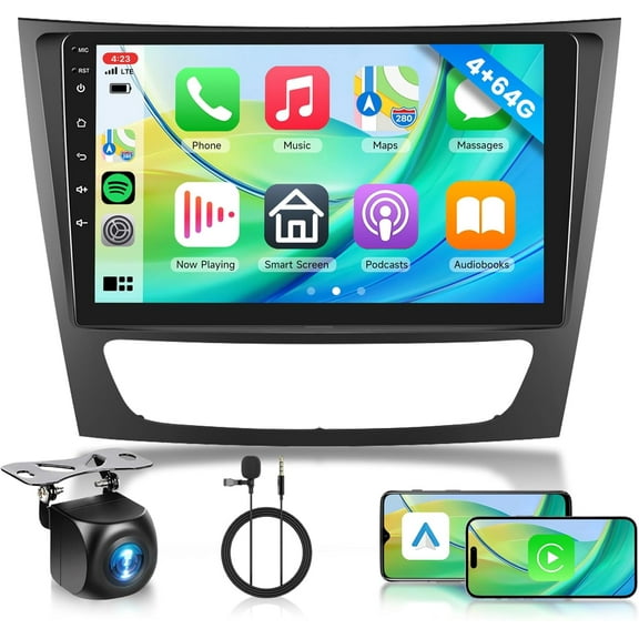 4+64G Android Car Radio for Mercedes Benz E Class W211 E200 CLS E320 E500 E350 W219 2002-2010 Wireless Carplay Android Auto, 9 Touchscreen Mirror Link Bluetooth WIFI GPS FM/RDS DSP Backup Camera