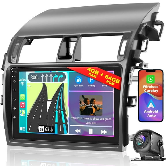 4+64G Android Car Stereo for Toyota Corolla 2009-2013 with Wireless Carplay&Android Auto, 9 Inch IPS Touchscreen Corolla Radio Support Bluetooth/GPS/WIFI/FM Radio/DSP/Mirror Link/SWC/Backup Camera