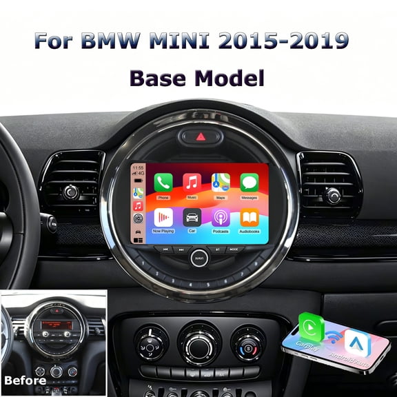 4+64G Car Stereo for BMW MINI 2015-2019 Base Model with Wireless CarPlay and Android Auto 9" Android 14 Touchscreen GPS Navi WiFi BT Split Screen SWC