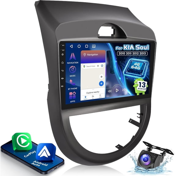 [4+64G] Upgrade Radio for KIA Soul 2010 2011 2012 2013: 9 inch IPS Touchscreen Android Soul Stereo - Wireless Carplay and Android Auto, DSP/EQ, 5G/WiFi, GPS, Custom Homepage + AHD Backup Camera