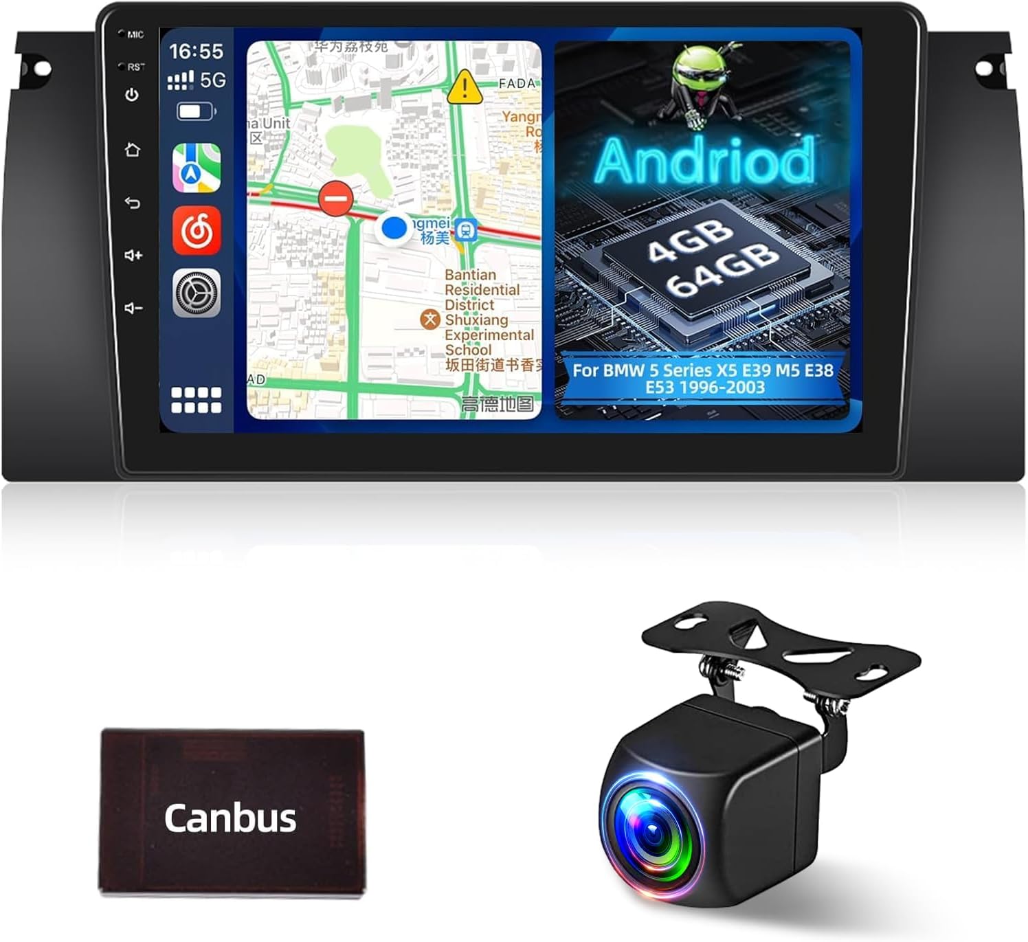 [4+64G] Upgrade Stereo for BMW 5 Series X5 E39 M5 E38 E53 1996-2003, 9 ...