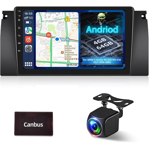 [4+64G] Upgrade Stereo for BMW 5 Series X5 E39 M5 E38 E53 1996-2003, 9 inch IPS Touchscreen Android Radio - Wireless Carplay&Android Auto, Customize Homepage, WiFi, GPS, DSP + Canbus + Backup Camera