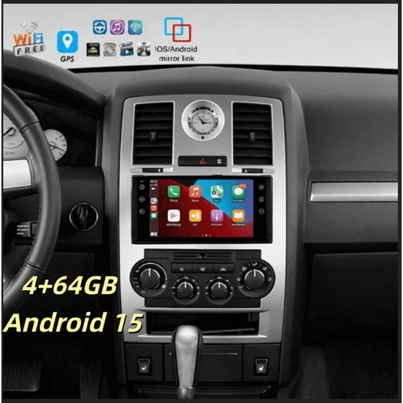 4+64GB Android 15 Car Radio Head Unit For Chrysler 300 300C 2007-2010 - 7 Inch IPS Screen, Support CarPlay/Android Auto + AHD Camera, Microphone, Bluetooth, FM, SWC