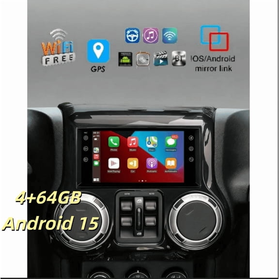 4+64GB Android 15 Car Stereo For Jeep Wrangler JK 2011-2014 - 7" IPS Touchscreen + CarPlay/Android Auto + AHD Camera & Microphone​