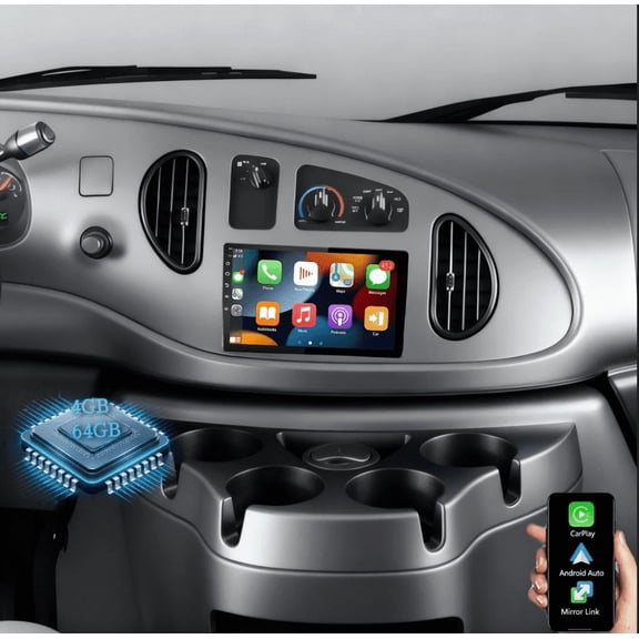 4+64GB Android 15 Car Stereo For Ford E-250 E-350 Super Duty 1998–2008, 2 DIN GPS Navigation 10.1" Head Unit with Wireless CarPlay & Android Auto,DVR, SWC, Mirror Link AHD Backup Camera & Mic