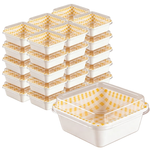 4.65 × 2.56 Small Dessert Boxes, Yahome 100 Pcs Orange Grid Pattern Tiramisu Tray with Clear Lid, Square Cake Holder, Cupcake Cookie Takeout Containers for Packing, Bakery, Party Use