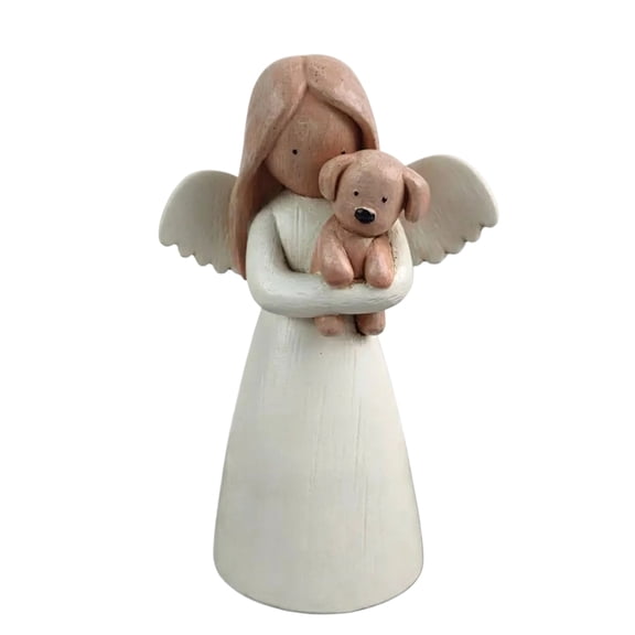 4.65" Angel Holding Dog Figurine, Heartwarming Resin Sculpture for Pet Memorial, Sentimental Home Decor for Shelf Desk Mantel, Sympathy Gift for Dog Lovers, White Rustic