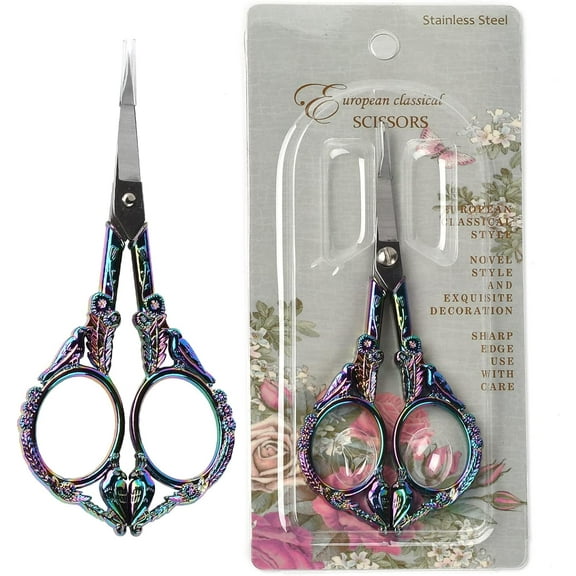 4.67Inch Stainless Steel Embroidery Sewing Scissor Retro-Style Bird Needlework Sewing Scissor for Fabric Paper Cutting Craft Threading Household Daily Use Stitch Multi-Color Rainbow Color