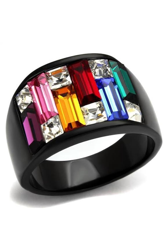 4.68 Ct Multi-Color Crystal Black Stainless Steel Cocktail Ring Women's Size 9
