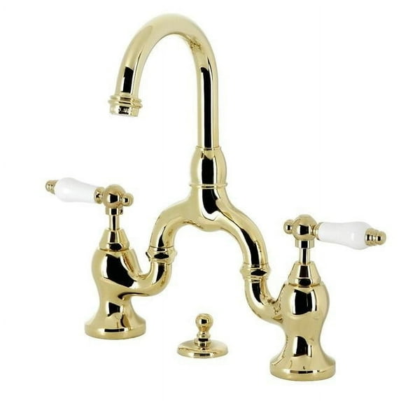 4.69 in. English Country Bridge Traditional Bathroom Faucet with Brass Pop Up, Polished Brass