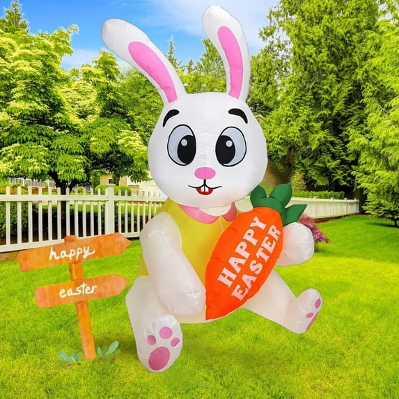4.6FT Inflatable Easter Bunny Outdoor Decorations with Built-in LED Lights, Cute Rabbit & Carrot for Yard, Garden, Lawn, Indoor Easter Party Décor