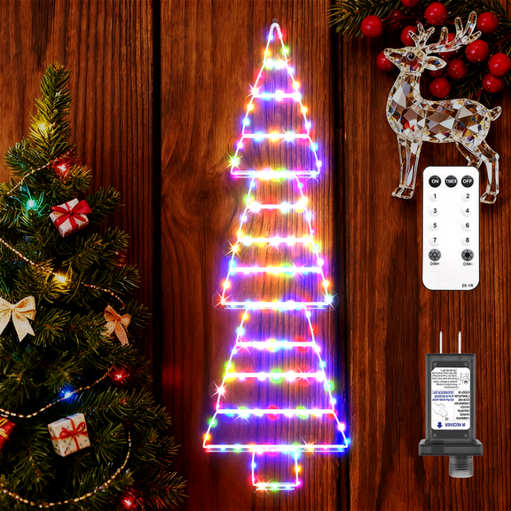 4.6FT LED Outdoor Lights, Ladder Lights, Plug-in Christmas Tree Hanging Lights, Waterproof 8 Light Modes Christmas Decoration Lights for Indoor, Wall, Window, Garden, Multicolor