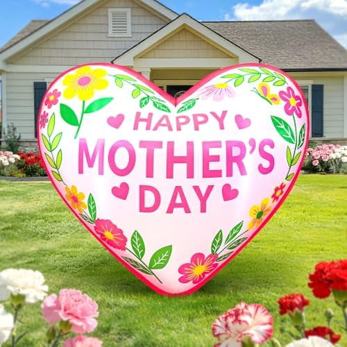 4.6FT Mothers Day Inflatables Heart Outdoor Decorations, Built in LED Lights Mothers Day Outdoor Decorations, Blow Up Yard Decoration for Mother's Day Party, Outdoor, Garden, Yard Lawn Decor