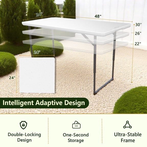 4/6Ft Folding Table, Metal Support Legs, Sturdy Structure, Easy-Clean Plastic Tabletop for Camping, Outdoor Events and Family Gatherings