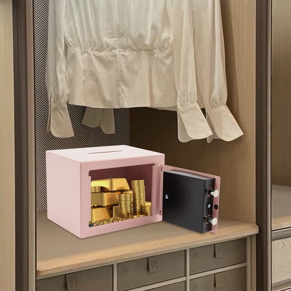 4.6L Small Cash Safe Box Cash Case Cabinets with Drop Slot for Home & Office Pink