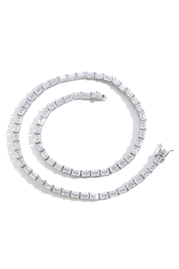 4*6MM Baguette Tennis Necklace for Women 18K Gold Plated Dainty Lab Diamond Necklace Chain CZ Necklaces for Women