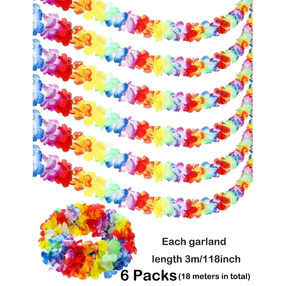 4/6Packs Tropical Flower Lei Garland Multicolor Flower Banner Hawaiian Luau Party Decor Supplies Birthday Wedding 10 Feet Each