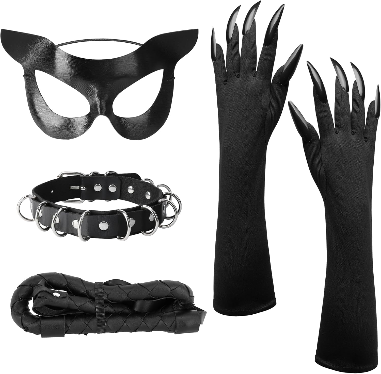Cat Woman Costume Accessories Set including Mask Ears Headband Gloves Whip for H My Sleek Black Catwoman Cosplay for Halloween Night! ? main image 2