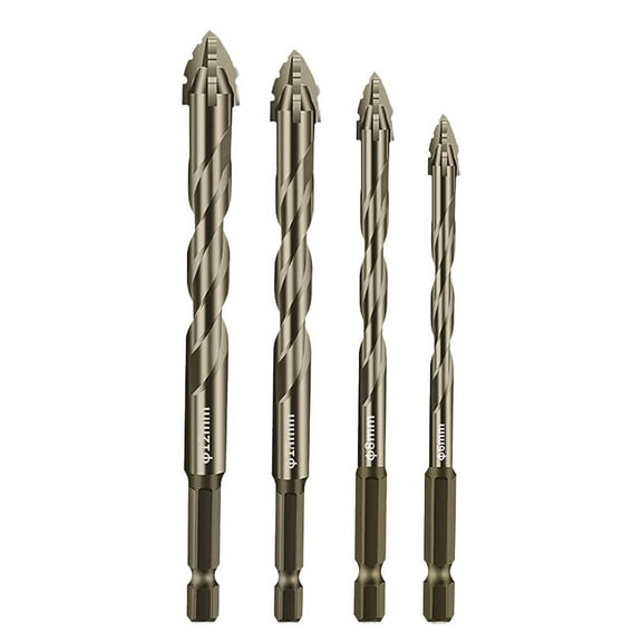4/6Pcs New Four-Flute Sawtooth Eccentric Drill Bit, Four-Edged Serrated Eccentric Drill, Multifunction Drill Bit Set, High Hardness Skewed Head Eccentric Drill Bits for Glass Ceramic Tile E7M0