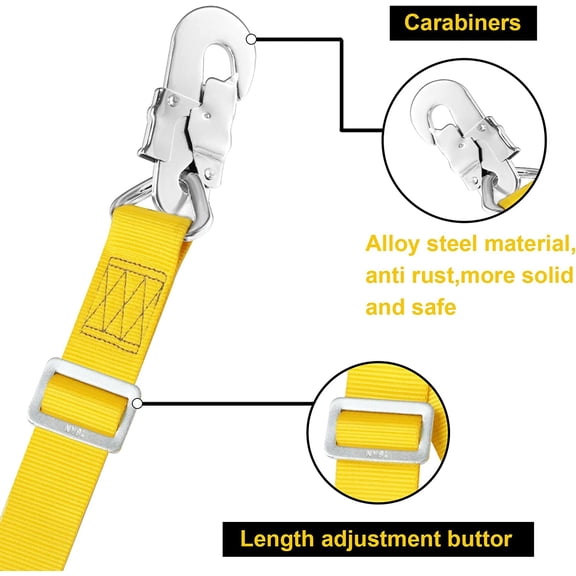 4-6ft Adjustable Arborist Lanyard, Fall Protection Safety Belt for Tree Climbing Restraint, Work Positioning & Fall Arrest with Large Snap Hooks, Heavy Duty for Lineman & Hunting