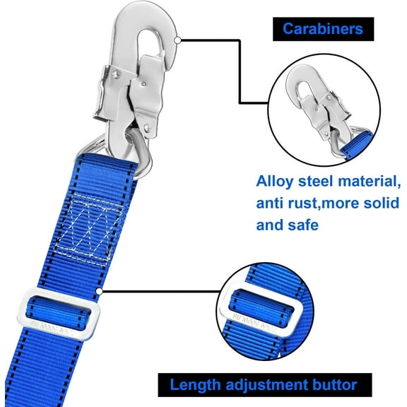4-6ft Adjustable Arborist Lanyard, Fall Protection Safety Belt for Tree Climbing Restraint, Work Positioning & Fall Arrest with Large Snap Hooks, Heavy Duty for Lineman & Hunting