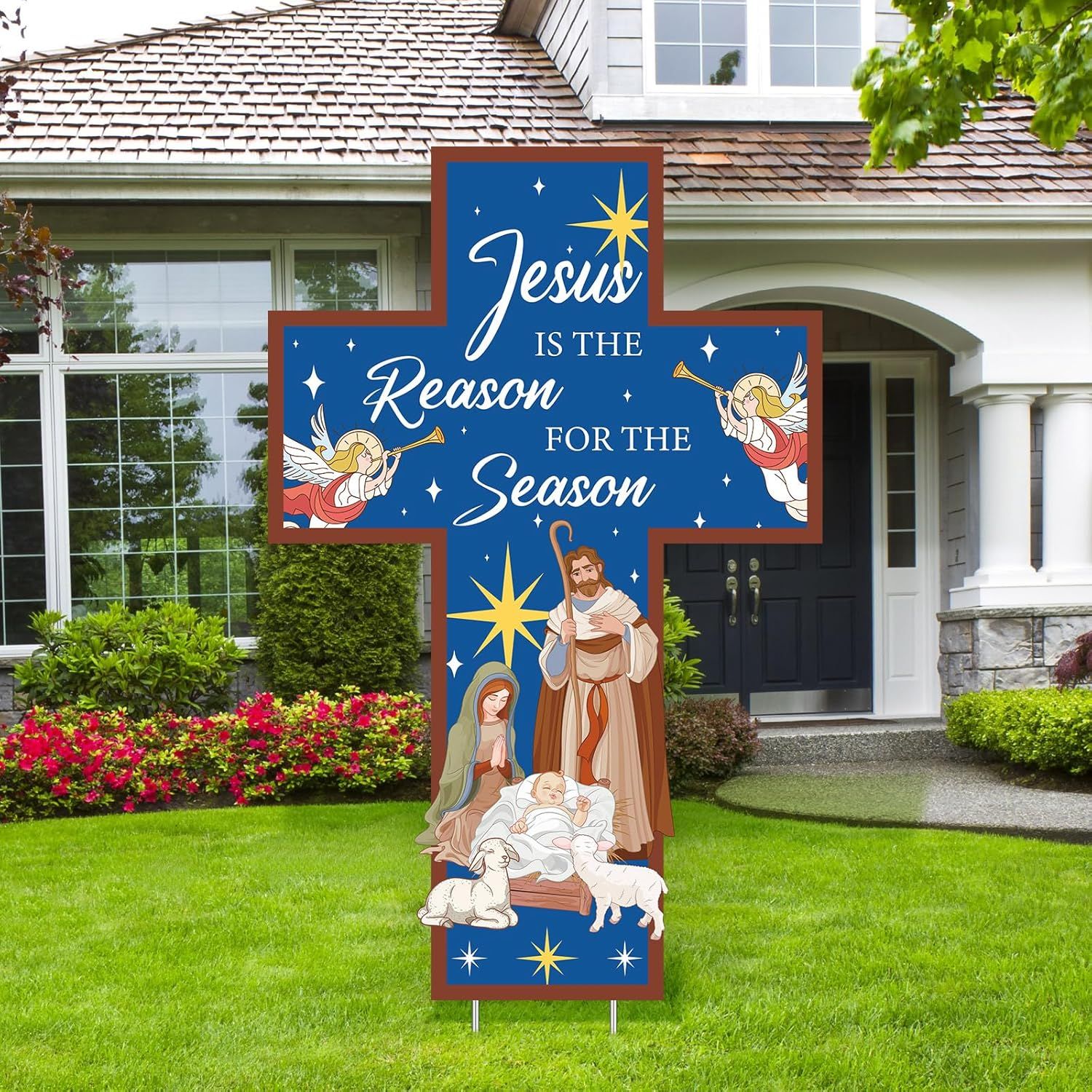 4.6ft Jesus is The Reason for The Season Yard Sign with Metal Stakes ...