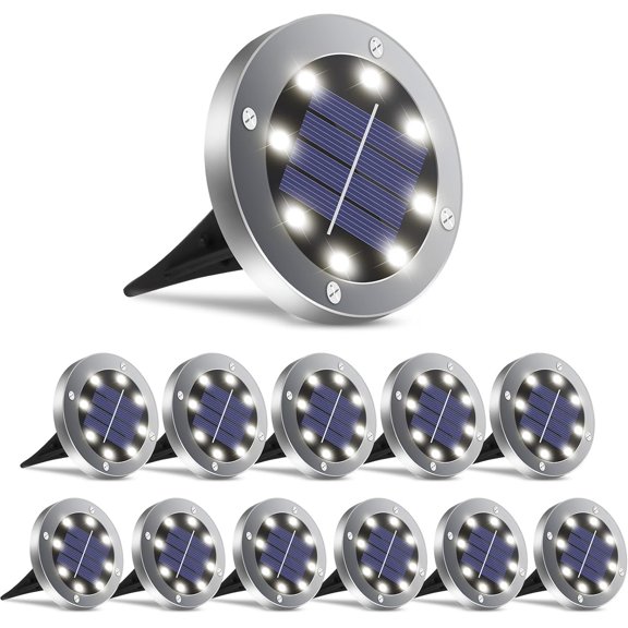 4.6inch Solar Lights Outdoor Waterproof,12Pack for Outside,Solar Garden Landscape Lighting Patio Pathway Lawn Yard Deck Driveway Walkway(White Light)