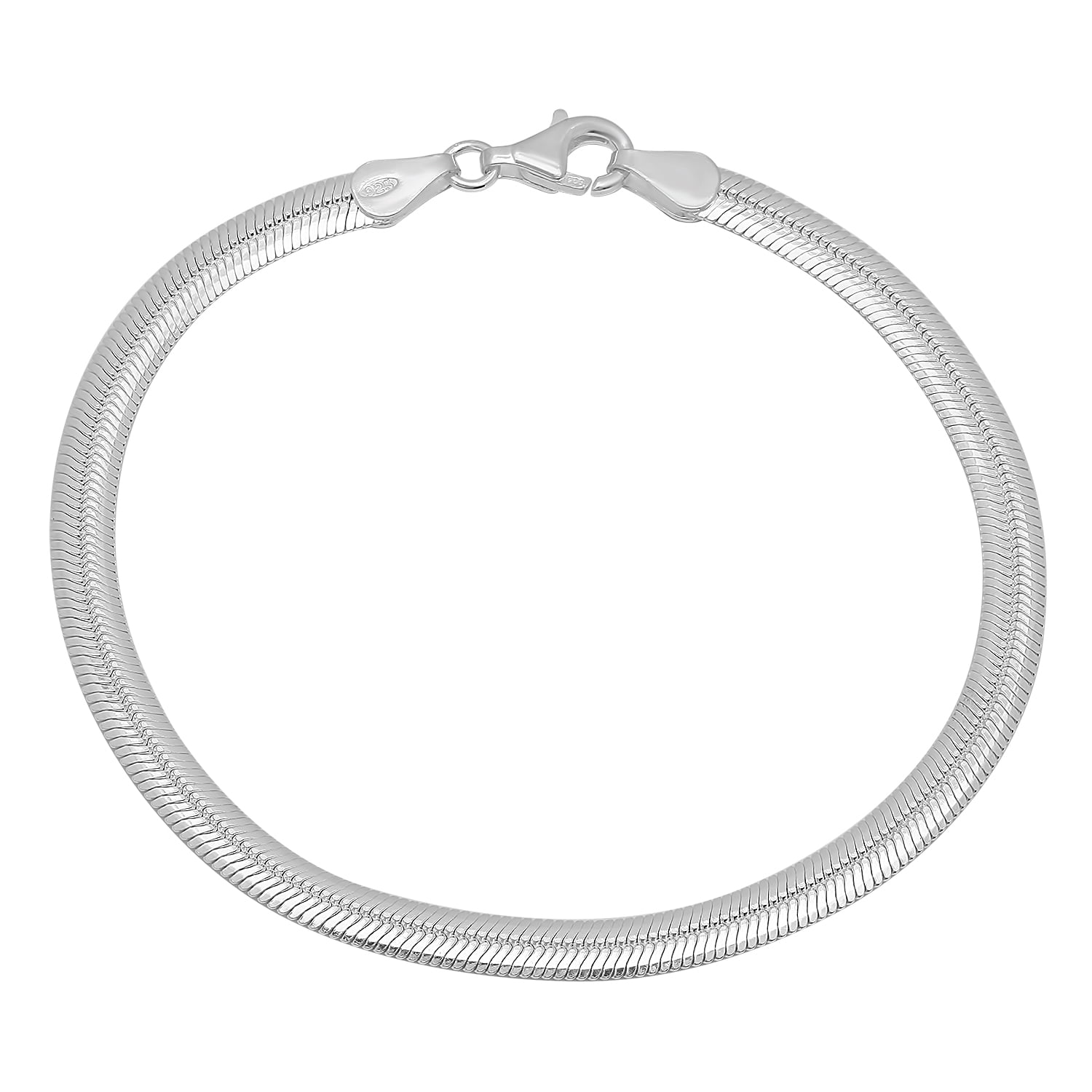 4.5mm Rhodium Plated Flat Herringbone Chain Bracelet - 8 Inch Length, Lobster Clasp, Includes Polishing Cloth & Velvet Pouch - View #5