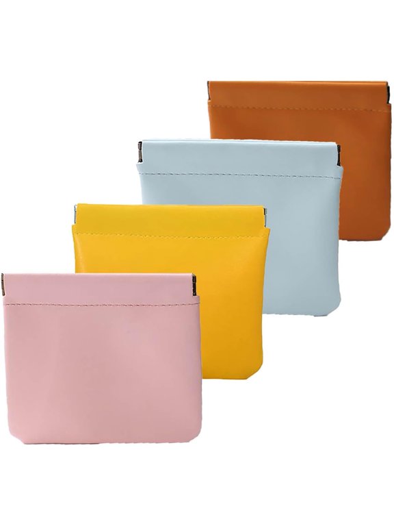 4/6pcs Pouch, - Personalized Snap Closure Leather Organizer Pouches Portable Magnetic Makeup Bag Squeeze Coin Jewelry Pouch for Traveling(4pc A)