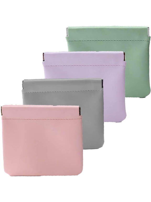 4/6pcs Pouch, - Personalized Snap Closure Leather Organizer Pouches Portable Magnetic Makeup Bag Squeeze Coin Jewelry Pouch for Traveling(4pc C)