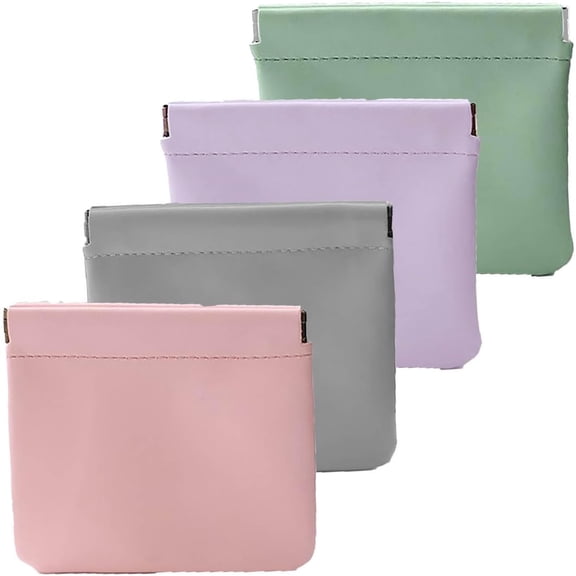 4/6pcs Pouch, - Personalized Snap Closure Leather Organizer Pouches Portable Magnetic Makeup Bag Squeeze Coin Jewelry Pouch for Traveling(4pc C)