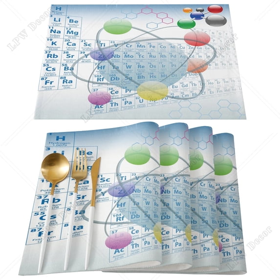 4/6pcs Placemats Set Periodic Table Of Table Mats Cotton Linen Kitchen Accessories Home rative Coaster