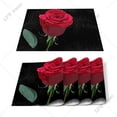 thumbnail image 1 of 4/6pcs Red Rose Flower Bouquet Plant Kitchen Placemat Set Coaster Dining Table Mats Cotton Linen Pad Bowl Cup Mat Home r, 1 of 7