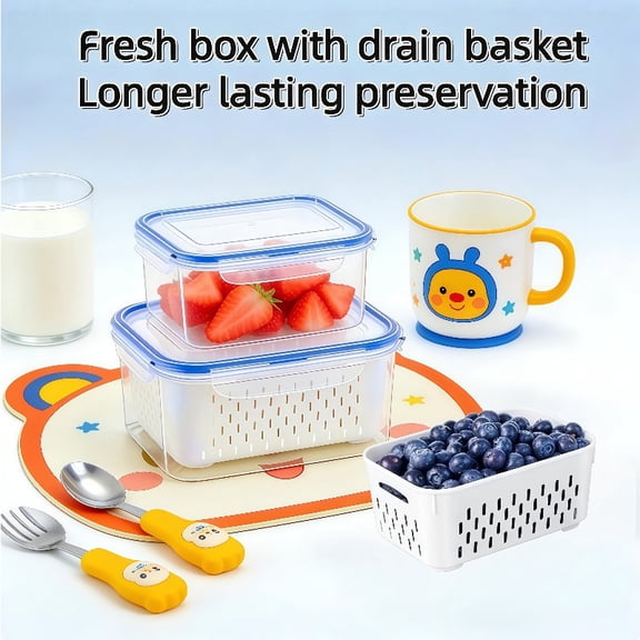 4/6pcs/Set Large Capacity Fruit Storage Containers with Removable Drain Colander, Airtight Food Keeper for Fridge & Dishwasher Safe, Extend Freshness for Berries, Fruits & Vegetables