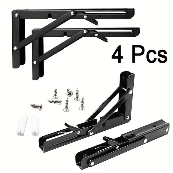 4/6pcs, Stainless Steel Heavy Duty Folding Shelf Brackets 10 Inch Wall Mount For Countertop Support, Workbench