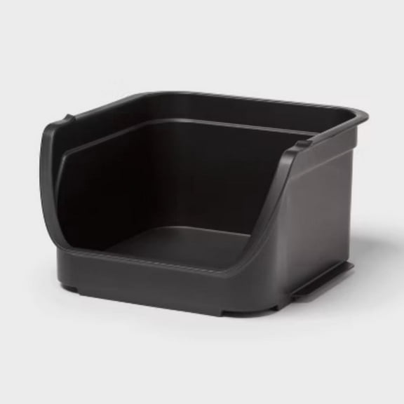 4.6qt Open Front Stackable Storage Bin -Portable Black Utility, Universal Storage, 5" Height
