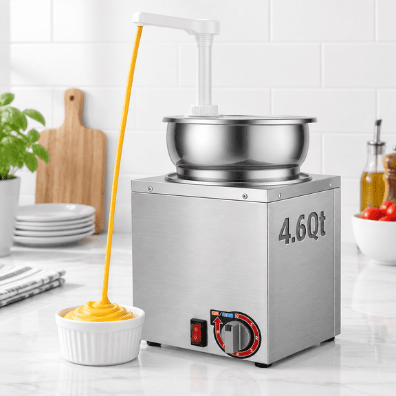 4.6qt Stainless Steel Sauce Dispenser Warmer with Pump for Cheese, Fudge and Toppings