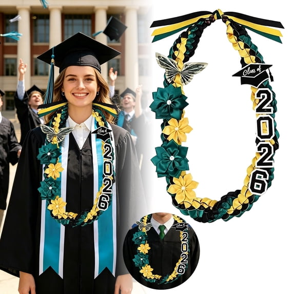 4.7×4.7in Wooden Graduation Lei, Class of 2026 Flower Graduation Ribbon Lei,Graduation Necklace for 2026 Graduates, Graduation Party Favor Gift(E)