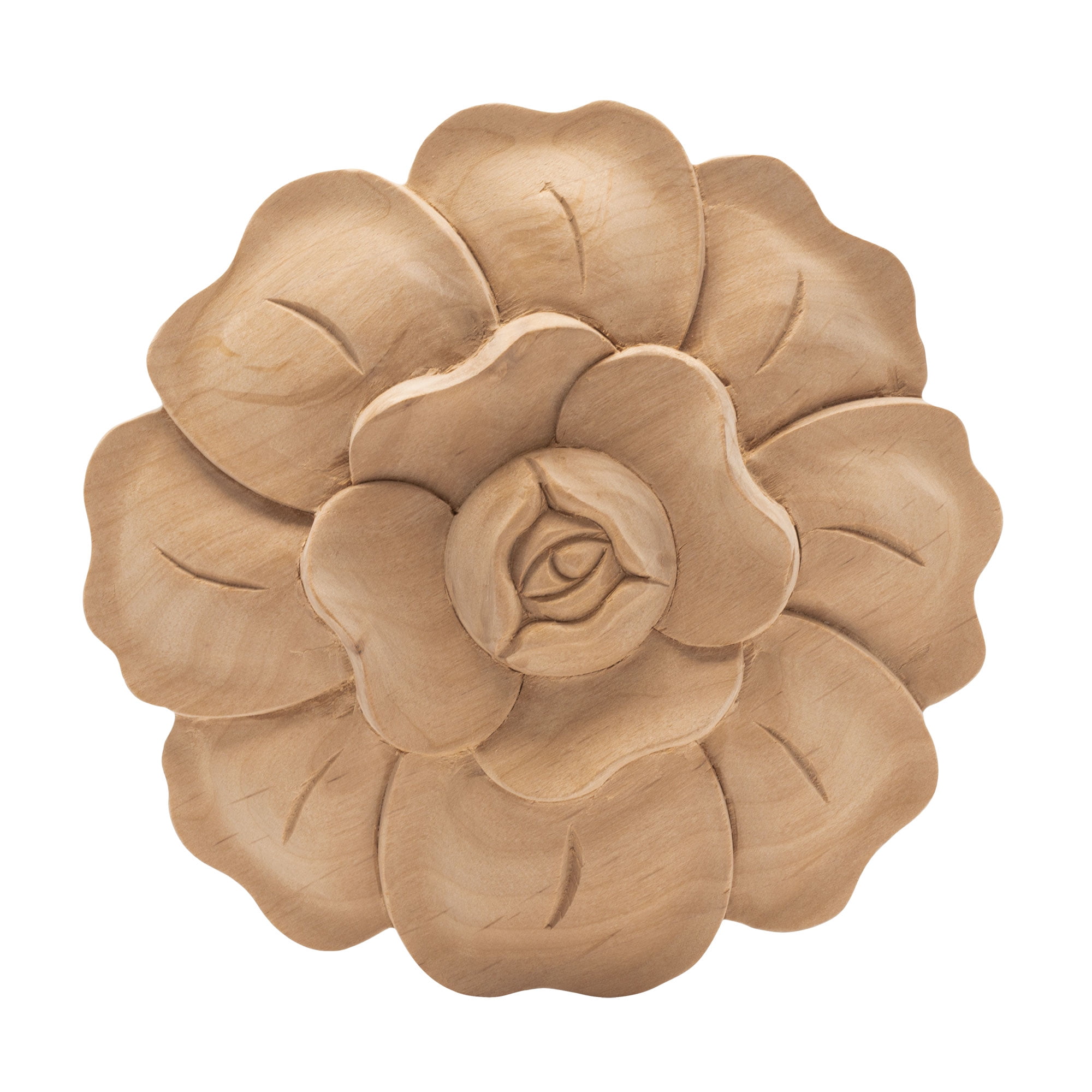 Large Hand Carved Alder Wood Rose Onlay Applique
