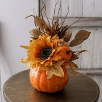 4.7*9.8in Large Pumpkin Flower Arrangement Decoration Home Desktop Sunflower Ornament for Halloween, Thanksgiving, Home, Table, and Office Decoration